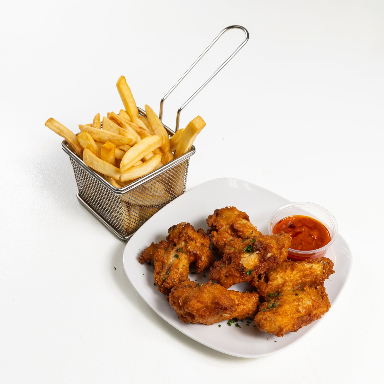 Chicken wings with fries ($12 for 6 pcs)